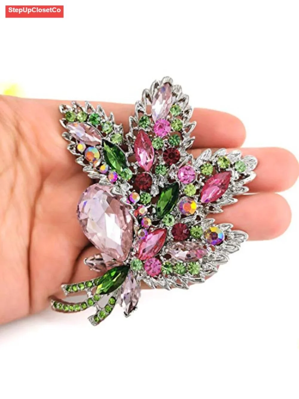 Large Crystal Leaf Brooch Pin for Women, Wedding & Party Scarf Decoration